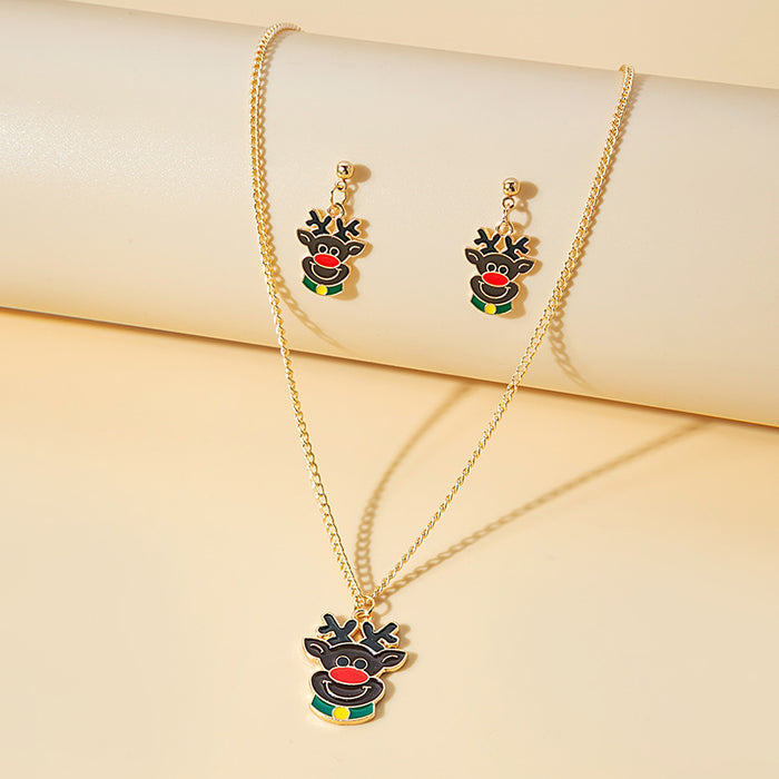 Wholesale Earrings Alloy Enamel Christmas Tree Deer Santa Claus Necklace Set JDC-ES-MDD081