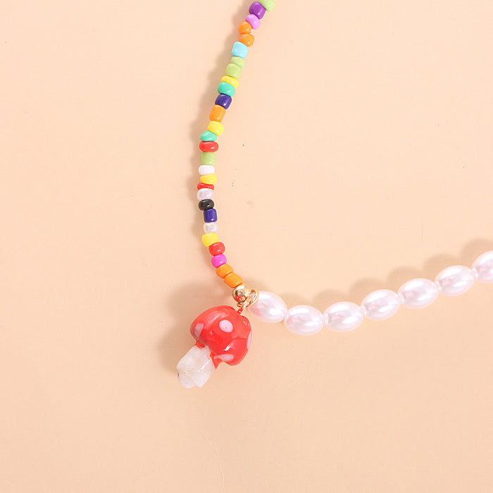 Jewelry WholesaleWholesale color rice beads love short mushroom rice bead neck chain JDC-NE-YinH004 Necklaces 颖皓 %variant_option1% %variant_option2% %variant_option3%  Factory Price JoyasDeChina Joyas De China