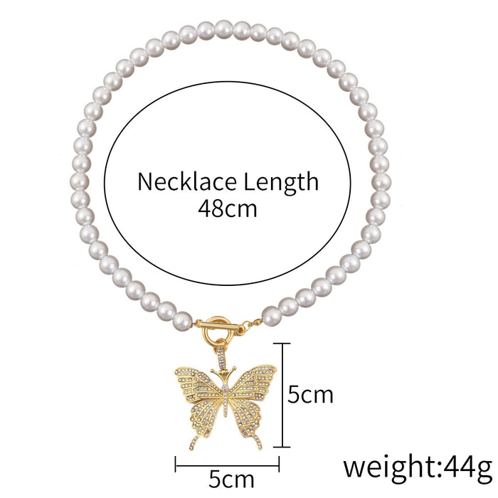 Wholesale Accessories Butterfly Clavicle Chain Simple ins Pearl Butterfly Necklace JDC-NE-ManY002