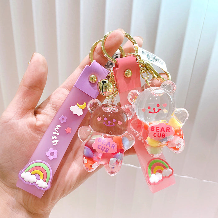 Wholesale cute rainbow into oil acrylic bear drift bottle pendant JDC-KC-LeZ015