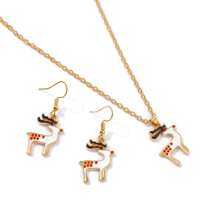 Wholesale Earrings Alloy Enamel Christmas Elk Necklace Set MOQ≥2 JDC-ES-HaoBiao017