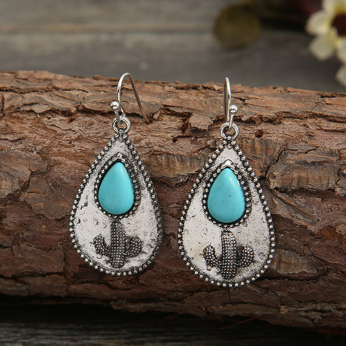 Jewelry WholesaleWholesale water drop cactus carved turquoise earrings JDC-ES-saip038 Earrings 赛蒲 %variant_option1% %variant_option2% %variant_option3%  Factory Price JoyasDeChina Joyas De China