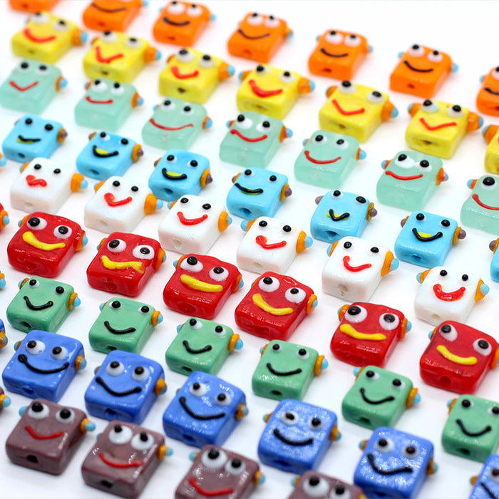 Wholesale Pendant Glass Beads Cute Robot Diy Glass Beaded Accessories MOQ≥2 JDC-PT-BiLai001