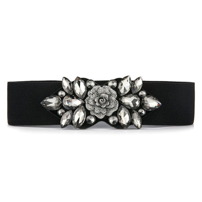 Wholesale Bright Crystal Elastic Leather Belt JDC-WB-JianK007