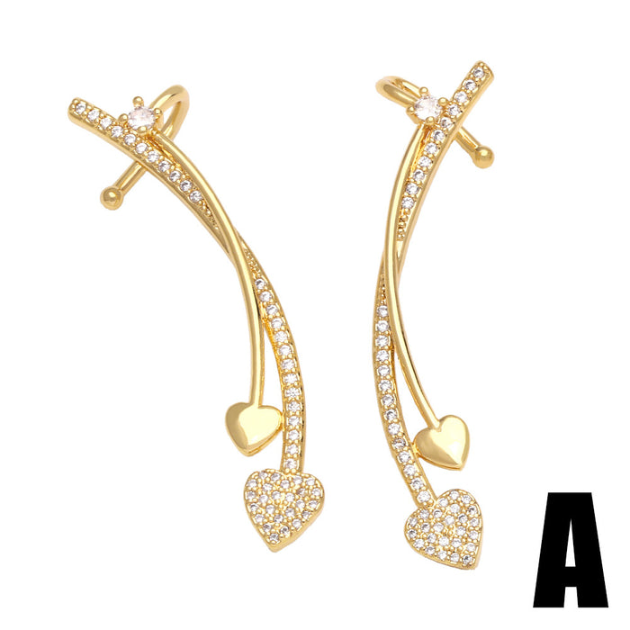 Wholesale Earrings Copper Plated 18K Gold Zirconia Ear Clips Heart Shape JDC-PREMAS-ES-015