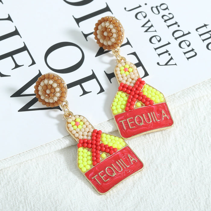 Wholesale Earrings Alloy Enamel Inlay Rice Beads Wine Bottle JDC-ES-SHIYU005