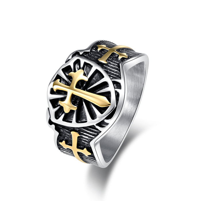 Wholesale Vintage Crusader Shield Titanium Steel Ring MOQ≥2 JDC-RS-PREMQIANF011