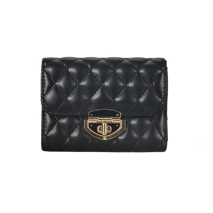 Wholesale Wallet PU Lingge Turn Lock Tri-Fold Clutch JDC-WT-Lude006