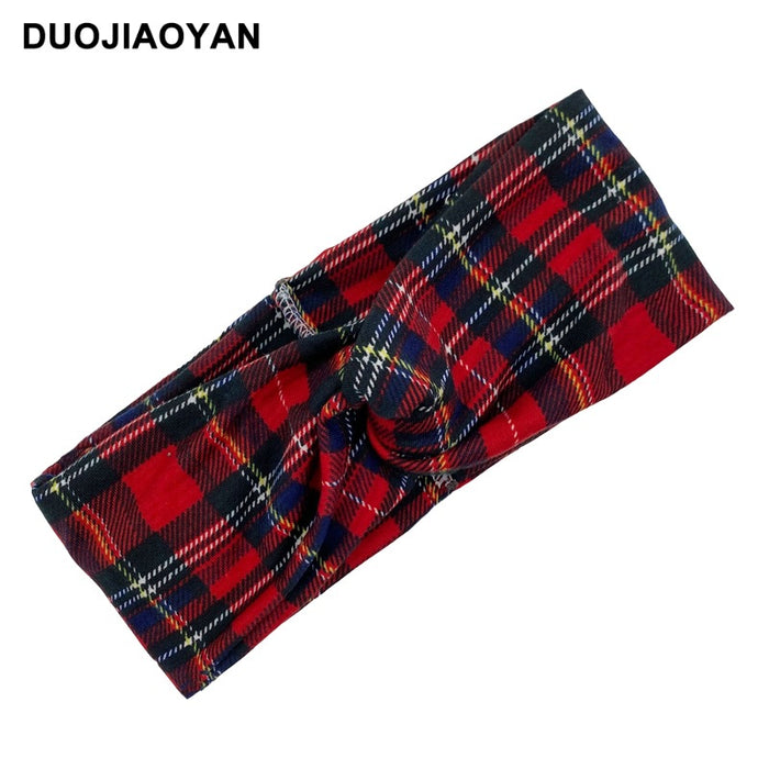 Wholesale Plaid Elastic Wide-Brimmed Fabric Headband MOQ≥3 JDC-HD-Jiaoy011