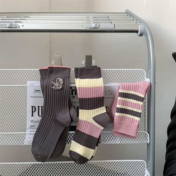 Wholesale Socks Cotton Coffee Striped Letter Socks JDC-SK-BingTao002