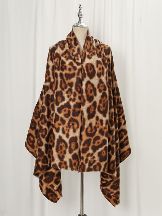 Wholesale Scarf Polyester Cotton Leopard Colorblock Print Shawl JDC-SF-XJY005