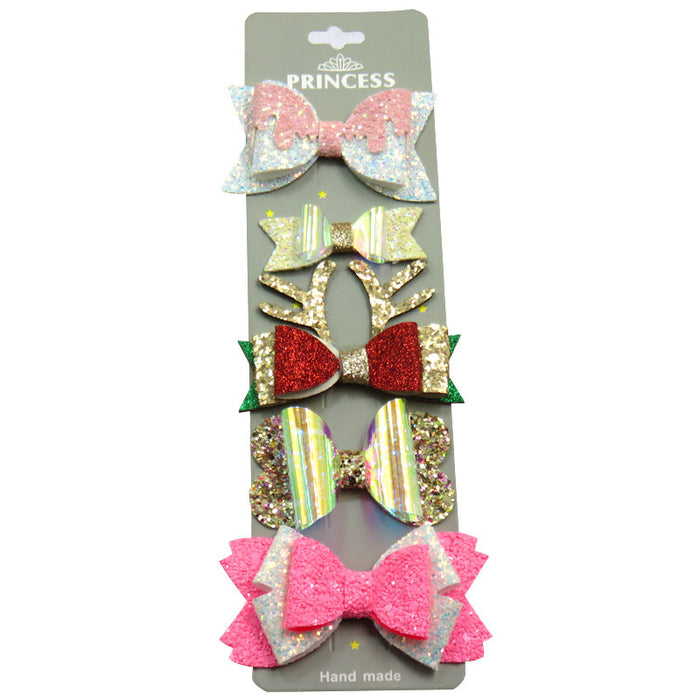 Wholesale pink girl sequin bow hair clip with cardboard 5 pcs JDC-HC-Junm002