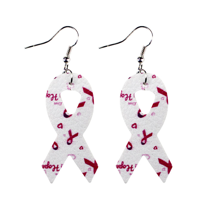 Wholesale Earrings PU Breast Women Health Awareness Pink Ribbon MOQ≥2 JDC-ES-Tianpi006