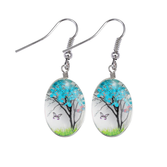 Wholesale Glass Dried Flower Alloy Earrings MOQ≥2 JDC-ES-Zhongn019