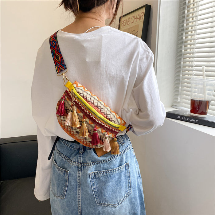 Wholesale Shoulder Bags Cotton Linen Chinese Style Fringe Waist Bag Crossbody JDC-SD-Minghao001