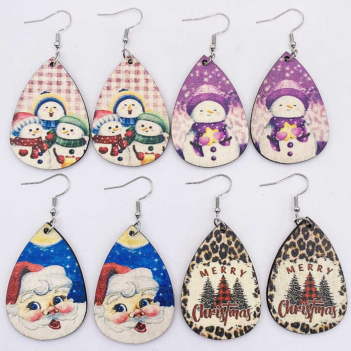 Wholesale Earring Wooden Christmas Tree Santa Claus Cute Snowman JDC-ES-Chengy029