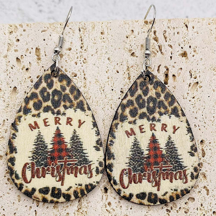 Wholesale Earring Wooden Christmas Tree Santa Claus Cute Snowman JDC-ES-Chengy029