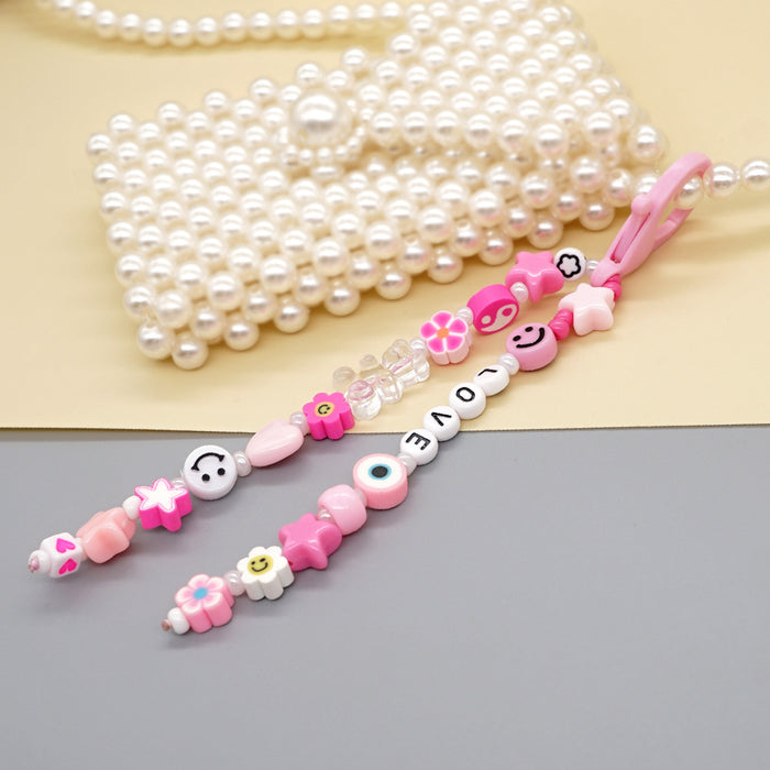 Jewelry WholesaleWholesale Boho Pentagram Devil Eyes Smiley Rice Beads Acrylic Beaded Keychain JDC-KC-Yuxz013 Keychains 煜星珠 %variant_option1% %variant_option2% %variant_option3%  Factory Price JoyasDeChina Joyas De China