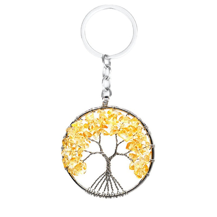 Wholesale 7 Color Stone Natural Crystal Gravel Tree of Life Keychain JDC-KC-Xinyue001