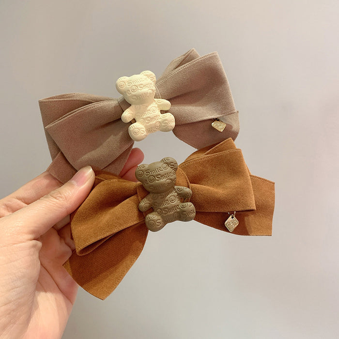 Wholesale Cute Letter Bear Suede Bow Hair Clip MOQ≥2 JDC-HC-Mer004