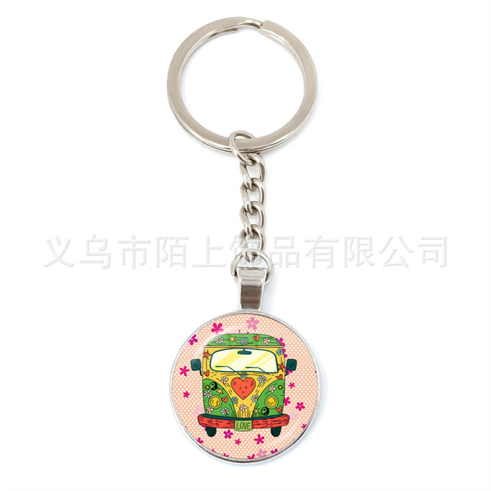 Wholesale Peace Sign Time Gemstone Glass Zinc Alloy Keychain JDC-KC-MoS002