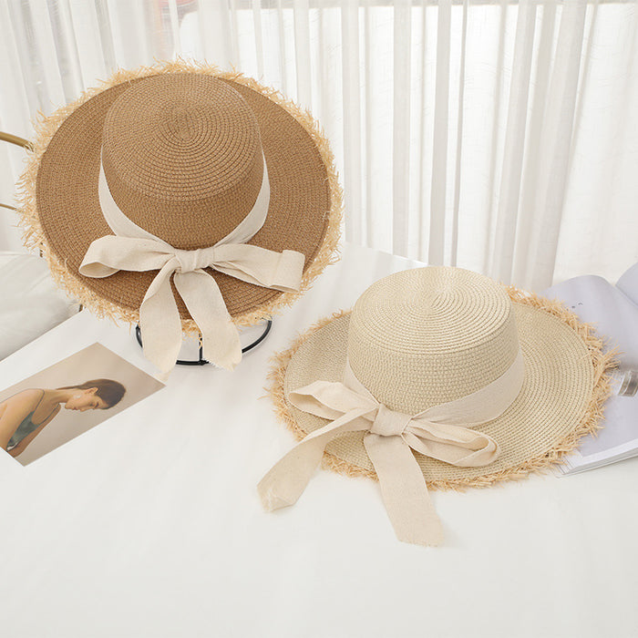 Jewelry WholesaleWholesale Summer Ladies Sunscreen Straw Hat Bow Holiday Beach Hat JDC-FH-GuoD003 Fashionhat 国冬 %variant_option1% %variant_option2% %variant_option3%  Factory Price JoyasDeChina Joyas De China