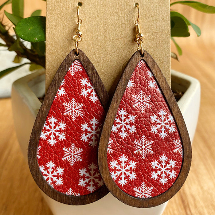 Wholesale Earrings Wooden Lychee Pattern Retro Plaid Snowflakes 2 Pairs JDC-ES-HeYi071