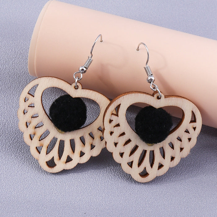 Wholesale Earrings Wooden Love Fringe Devil's Eye Hollow Carved Butterfly JDC-ES-yseng007