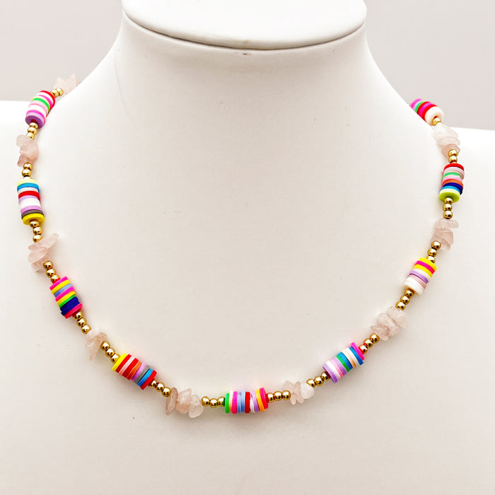 Wholesale Necklace Natural Stone Bohemian Color Soft Pottery Clavicle Chain MOQ≥2 JDC-NE-QingH004