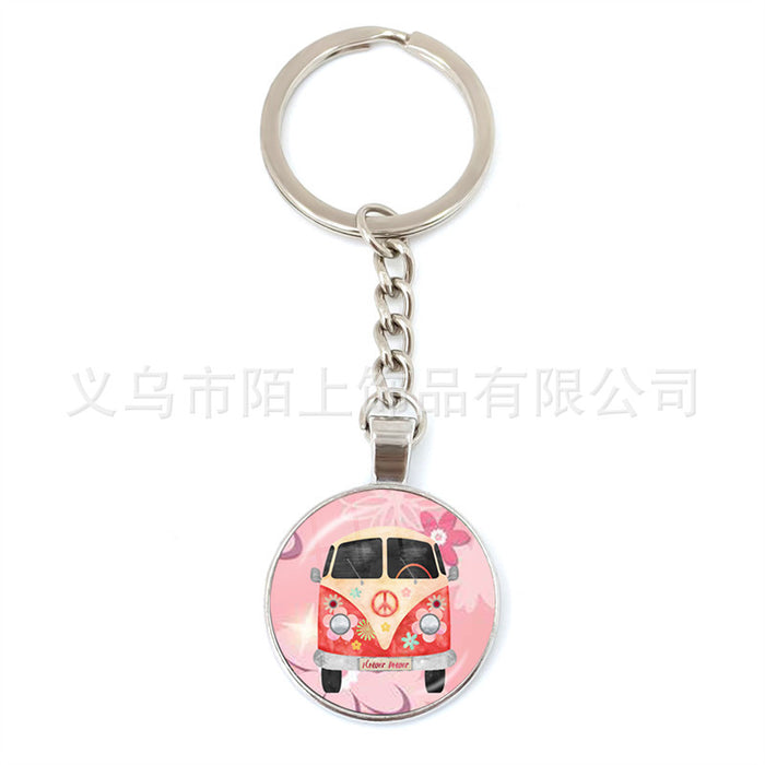 Wholesale Peace Sign Time Gemstone Glass Zinc Alloy Keychain JDC-KC-MoS002