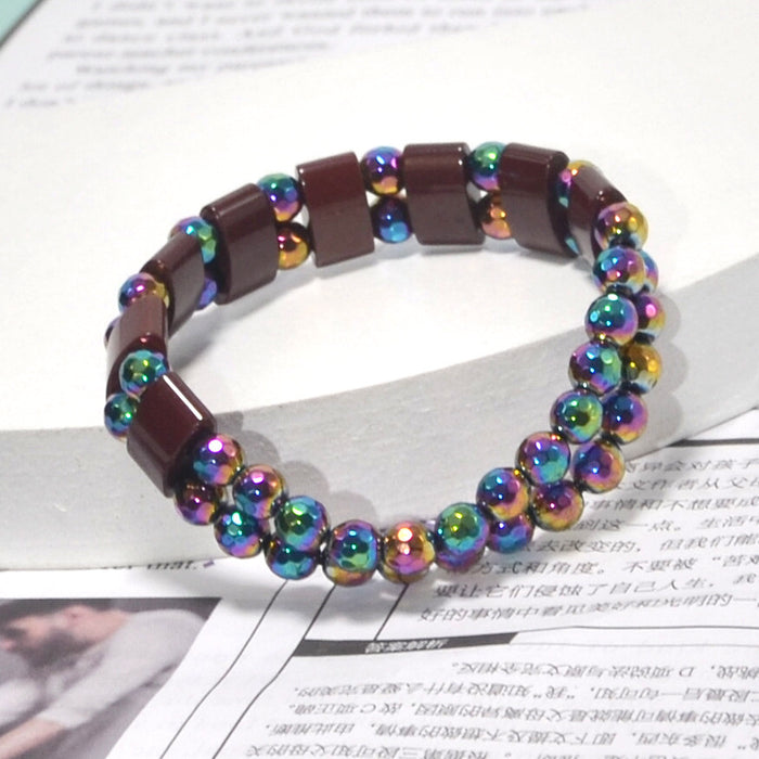 Wholesale Fashion Double Row Colorful Section Black Gallstone Bracelet JDC-BT-LonR001