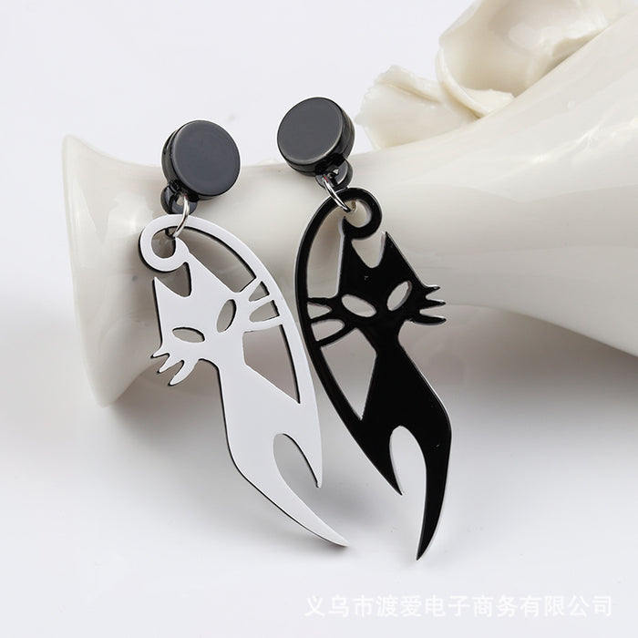 Jewelry WholesaleWholesale cat acrylic earrings black and white asymmetric earrings animal MOQ≥2 JDC-ES-DUAI028 Earrings 渡爱 %variant_option1% %variant_option2% %variant_option3%  Factory Price JoyasDeChina Joyas De China