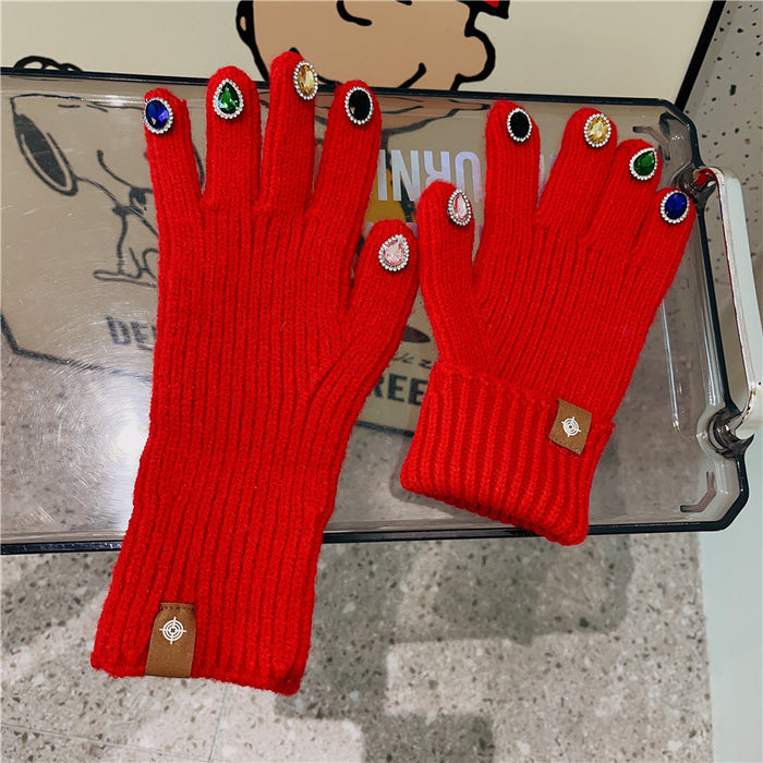 Wholesale Gloves Acrylic Rhinestone Split Finger Cute Knitted Warm JDC-GS-HuiT004