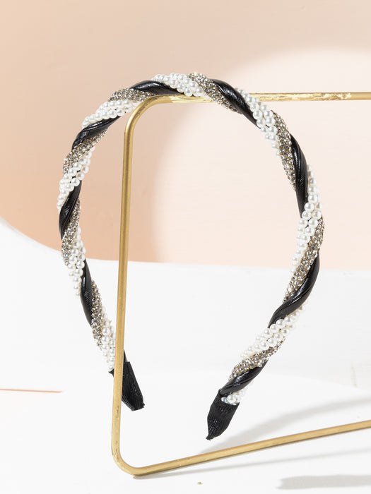 Wholesale Rhinestone Pearl Winding Headwear Girl Heart Twist Headband JDC-HD-AIH003