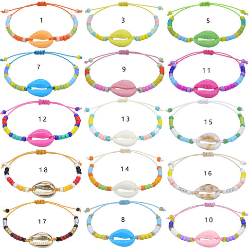 Jewelry WholesaleWholesale acrylic shell colored rice beads hand-woven bohemian anklets JDC-AS-Yiye001 Anklets 益烨 %variant_option1% %variant_option2% %variant_option3%  Factory Price JoyasDeChina Joyas De China