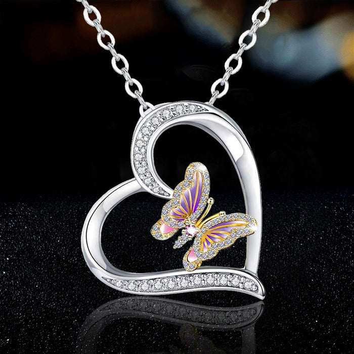 Wholesale Fashion Women's Love Butterfly Diamond Pendant Necklace MOQ≥2 JDC-NE-JYS017