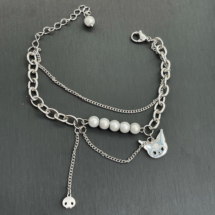 Wholesale Necklace Titanium Steel Cute Cartoon Pearl Reflective Clavicle Chain (S) JDC-NE-YiL011