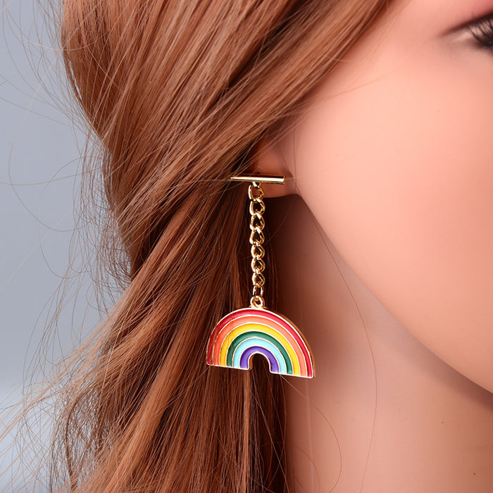 Wholesale Rainbow Love Oil Drop Earrings Tassel Earrings MOQ≥2 JDC-ES-DUAI021