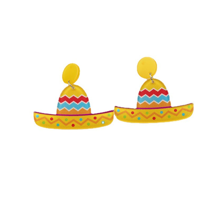 Wholesale racket rainbow strip boat print acrylic earrings MOQ≥2 JDC-ES-DUAI004