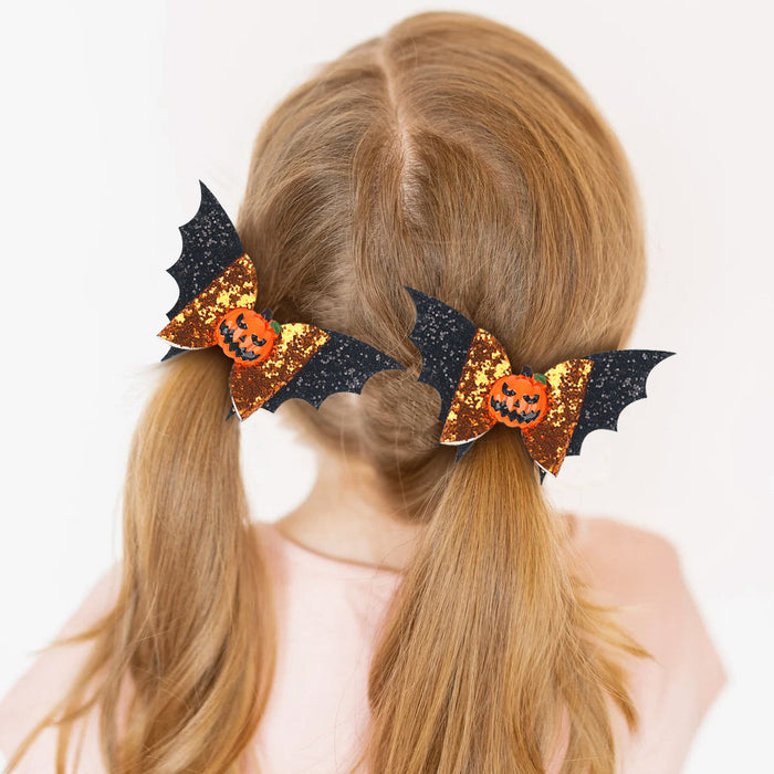 Wholesale Children's Hair Clip Halloween Bat Pumpkin Head Leather JDC-HC-QiuN004