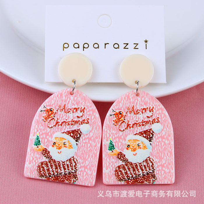 Wholesale Christmas Tree Cartoon Gift Socks Contrast Color Embossed Print Earrings JDC-ES-DUAI019