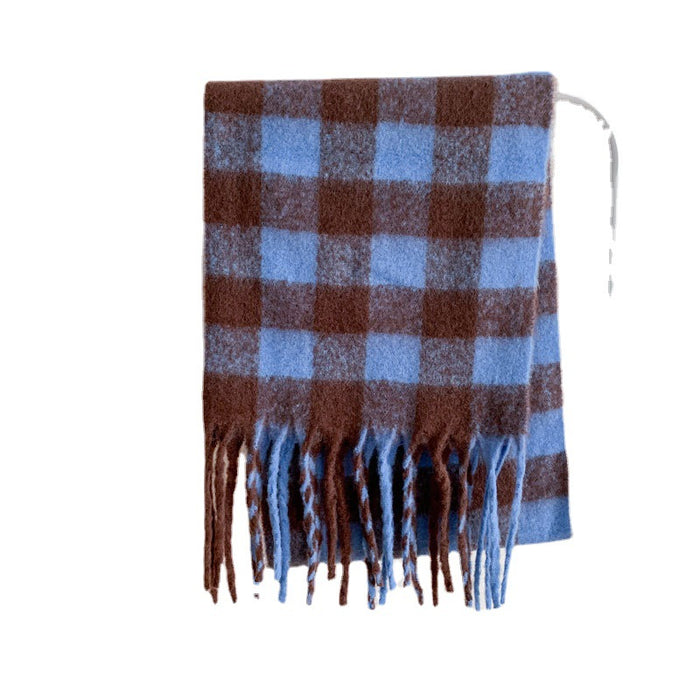 Wholesale Scarf Faux Cashmere Warm Winter Shawl Plaid Tassels JDC-SF-Qianx006