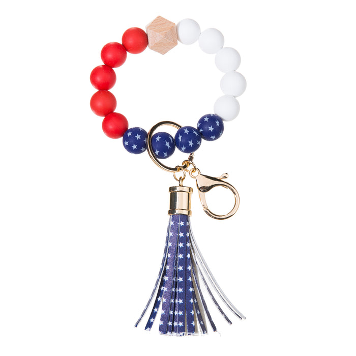 Wholesale 4th of July American Flag Independence Day Silicone Beaded Wristlet Keychain JDC-KC-YLY001