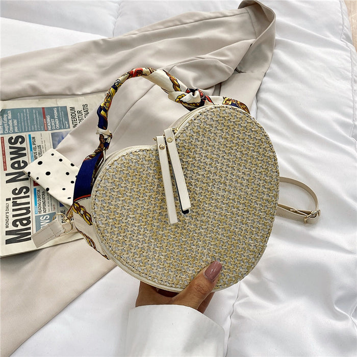 Jewelry WholesaleWholesale silk scarf hand-held straw woven peach heart one-shoulder cross-body beach bag JDC-BB-Hengshu001 Beach Bag 横竖 %variant_option1% %variant_option2% %variant_option3%  Factory Price JoyasDeChina Joyas De China