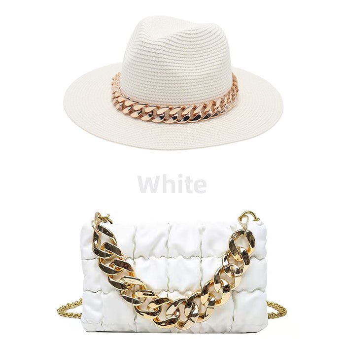 Wholesale Straw Hat Acrylic Chain Messenger Bag Set JDC-FH-HanDi004