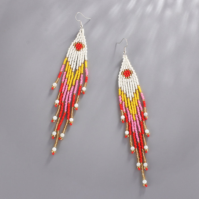 Jewelry WholesaleWholesale Ethnic Style Colorful Rice Beads Boho Tassel Earrings JDC-ES-YuanQ005 Earrings 圆沁 %variant_option1% %variant_option2% %variant_option3%  Factory Price JoyasDeChina Joyas De China