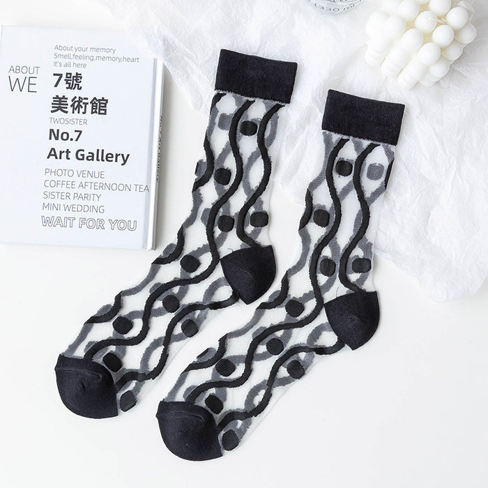 Wholesale cotton transparent socks leopard print black and white glass silk striped plaid JDC-SK-MZX009