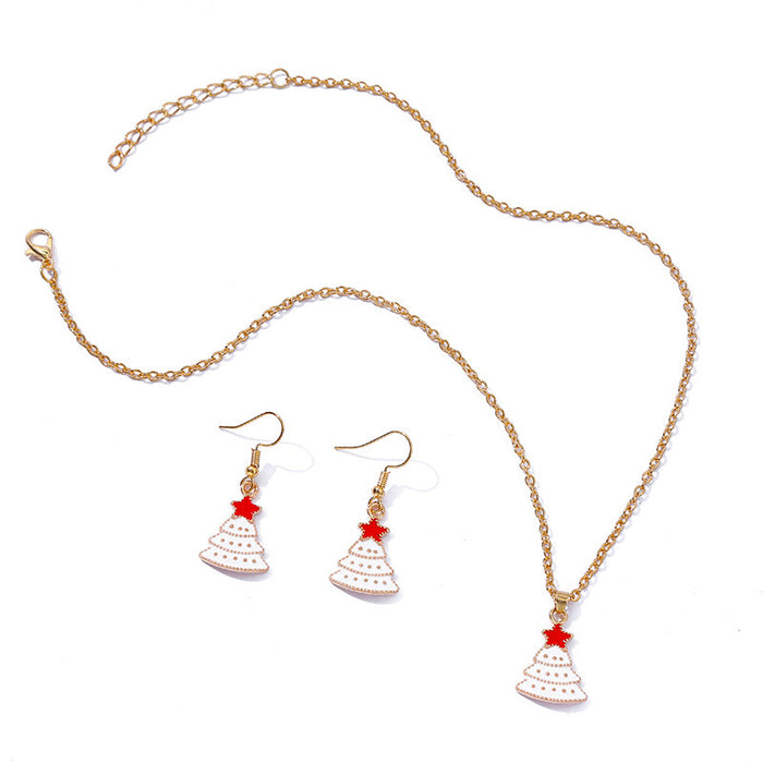 Wholesale Earrings Alloy Enamel Christmas Tree White Necklace Set MOQ≥2 JDC-ES-HaoBiao015