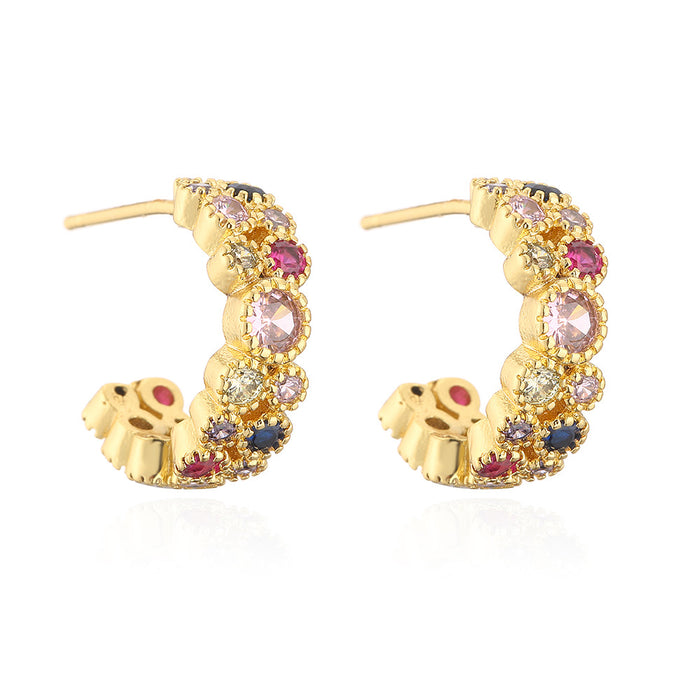 Wholesale Earrings Copper Gold Plated Micro Set Zircon C Shape JDC-ES-PREMAG003