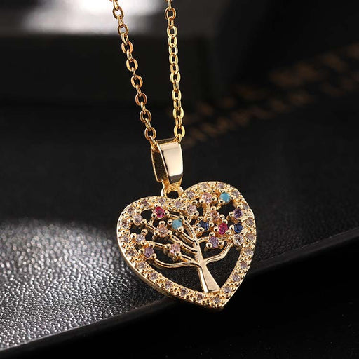 Jewelry WholesaleWholesale Gold Plated Openwork Colorful Zircon Heart Shape Tree of Life Necklace JDC-NE-ShangY004 Necklaces 尚易 %variant_option1% %variant_option2% %variant_option3%  Factory Price JoyasDeChina Joyas De China